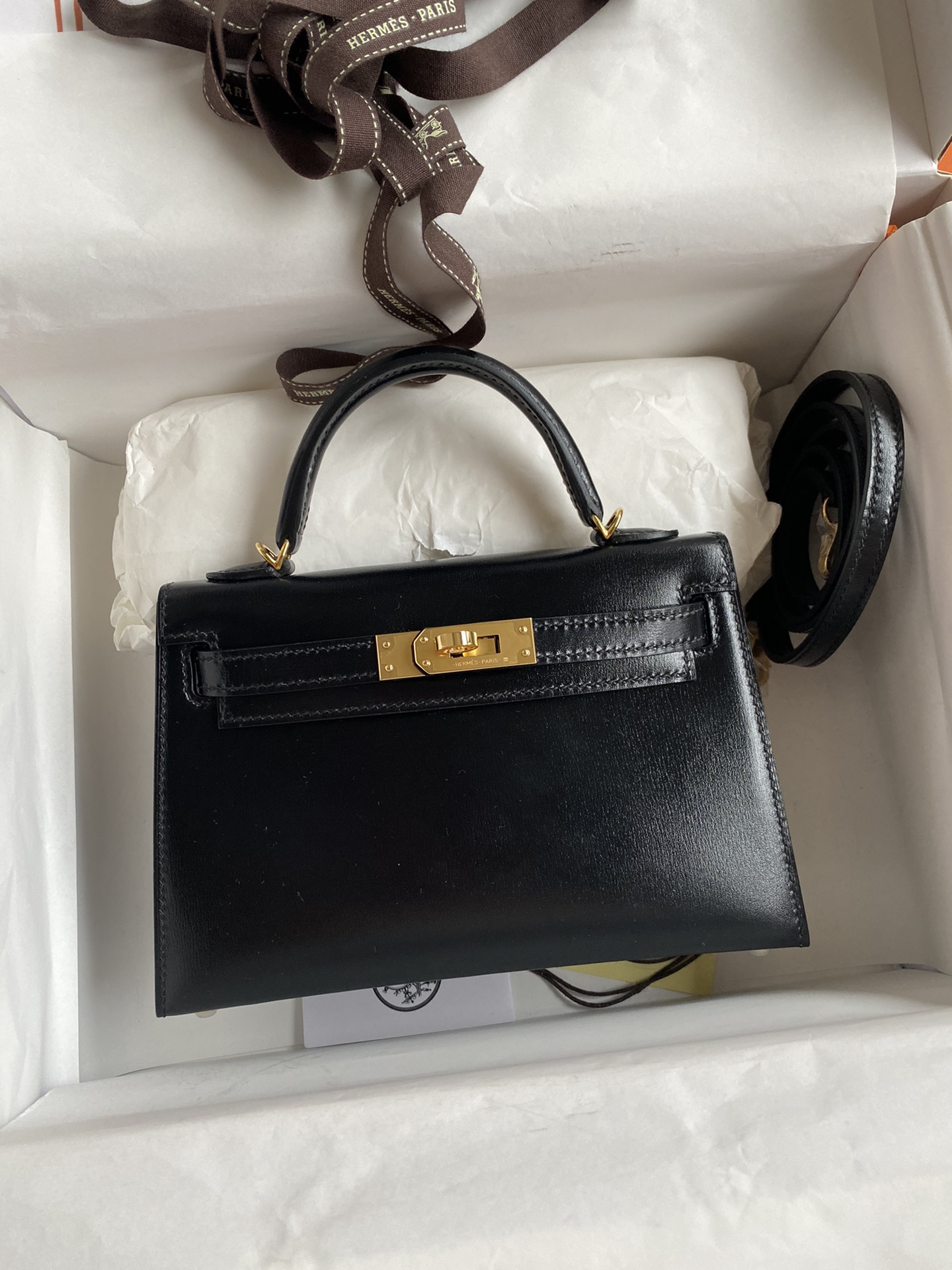 Hermes Kelly Mini II Bag 19CM In Black Box Leather